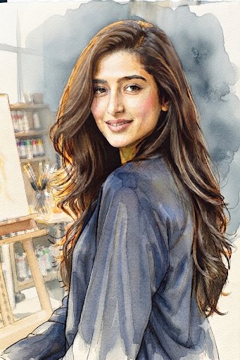A woman with long wavy brown...