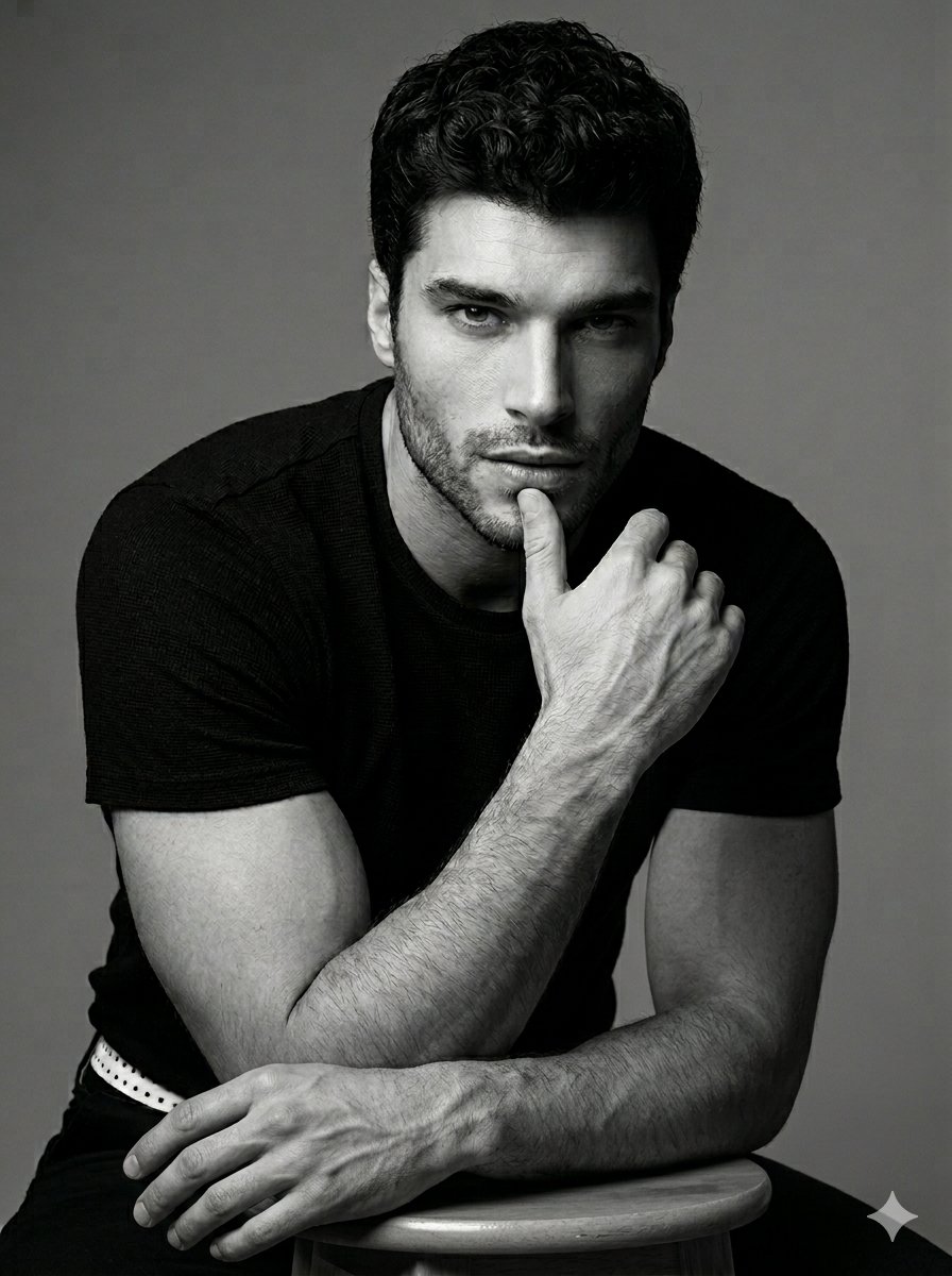 Classic black and white male studio...