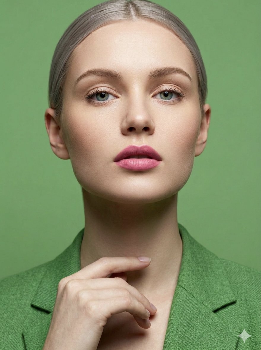 Elegant woman in green blazer Image...
