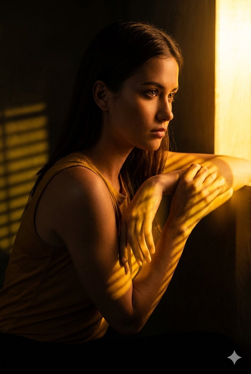 Golden hour reflections in quiet melancholic...