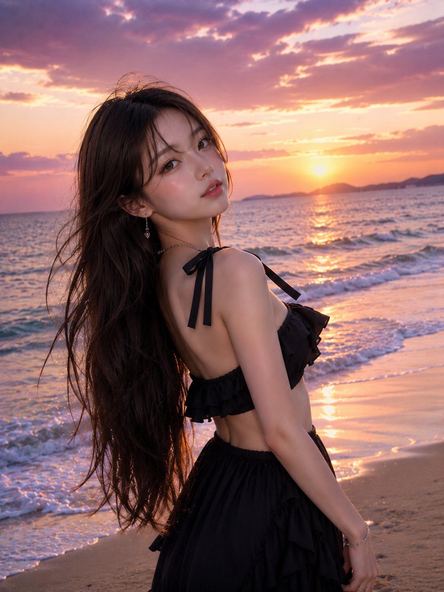 lovimg_com httpslovimgcomimageprompts7745ultrarealisticbeachsunsetportraitofabeautifulyoungwomanwithlongsilkydarkb Created with Nano Banana...