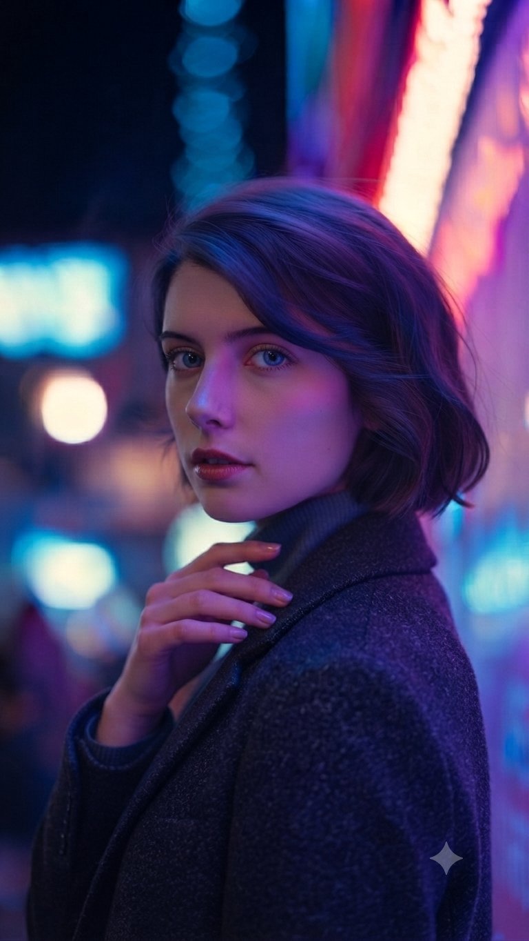 Radiant portrait in neon light Gemini...