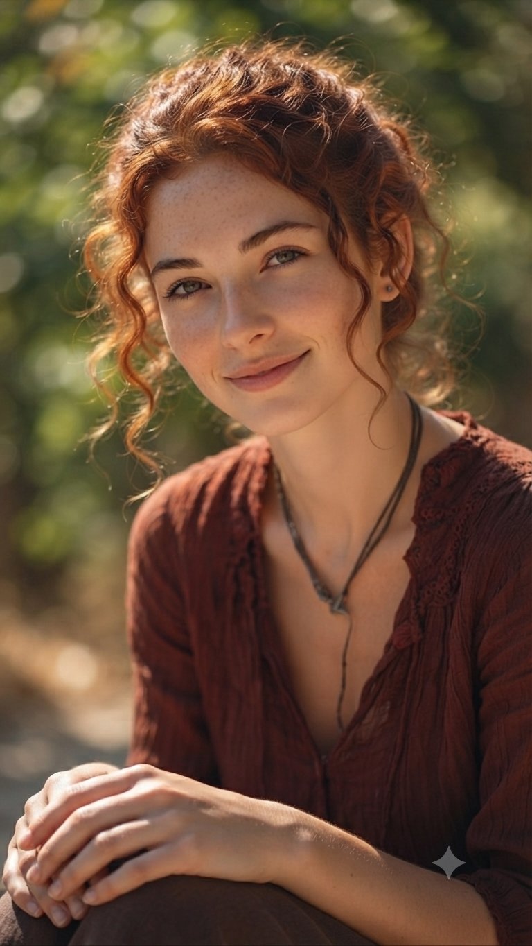 Radiant woman with curly hair Gemini...