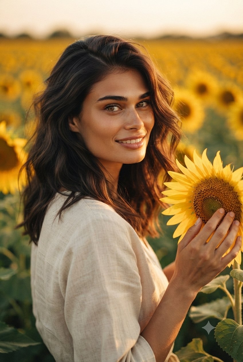 Sunkissed beauty among golden blooms Gemini...