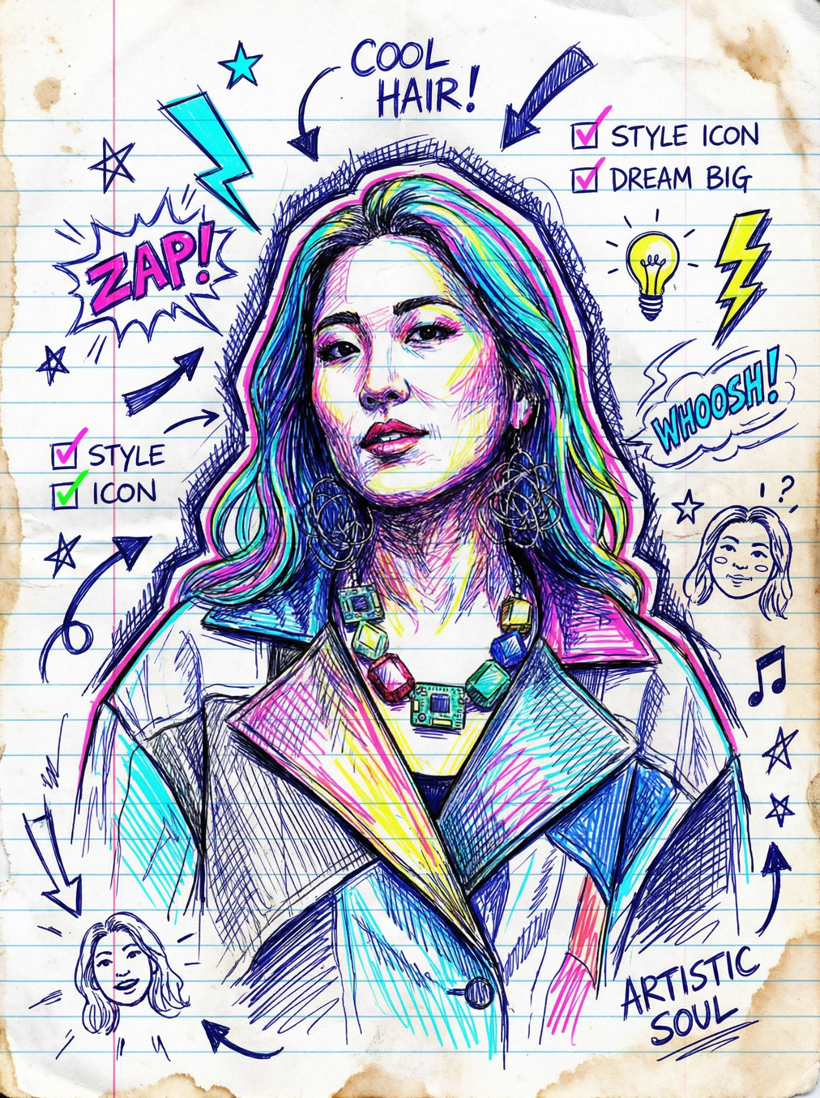 Vibrant Doodle Comic Portrait